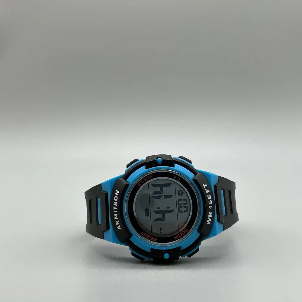 Armitron Pro Sport Boys Watch 36mm Digital Silver Tone Black Blue Strap 165FT WR